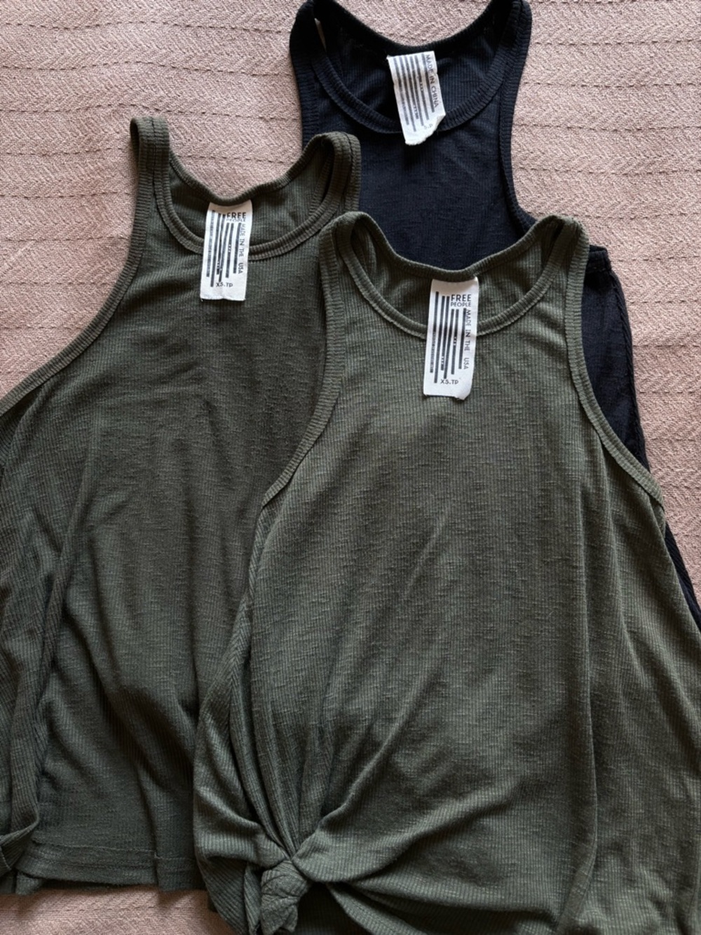 Free People Ribbed Tank Tops in Olive and Black - Knot Front